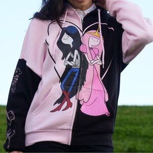 Adventure Time Women's Pink and Black Zip-Up Hoodie